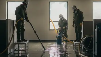 Fair Oaks, CA water damage crew removing standing water from a flooded home room